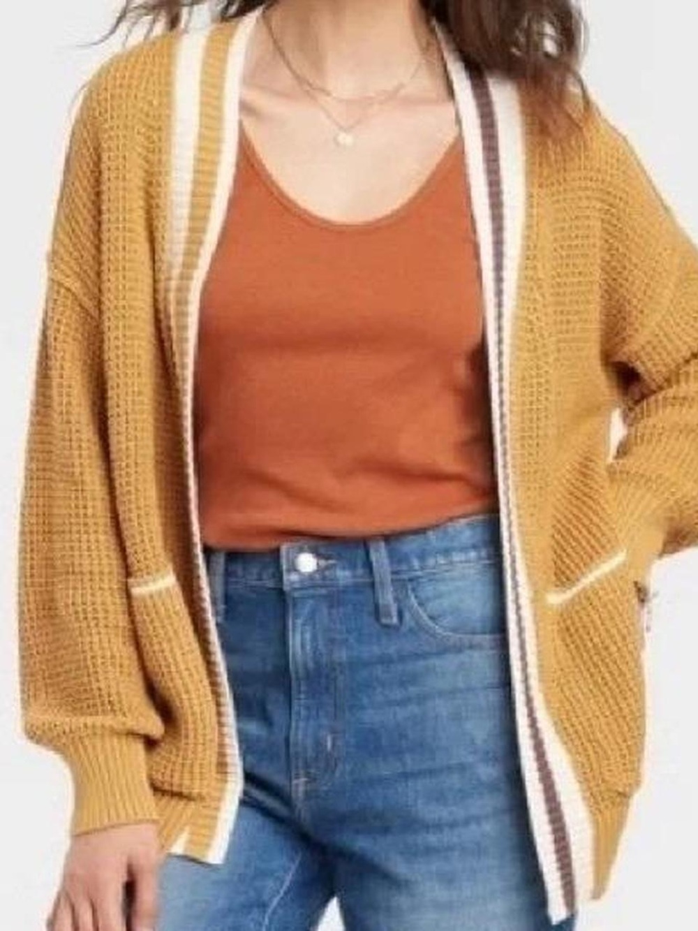 ๐ Universal Thread 100% COTTON Mustard Yellow Varsity Cardigan Sweater